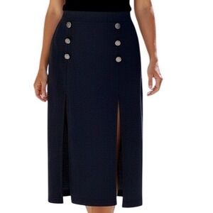 Maeve‎ Anthropologie Navy Military Chic Dark Academia Button Slit Skirt Size 6
